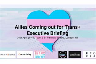 A banner for Allies Coming out for Trans+ executive briefing event on 30 April