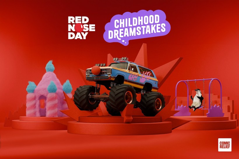 Red Nose Day ad showing monster truck wearing red nose