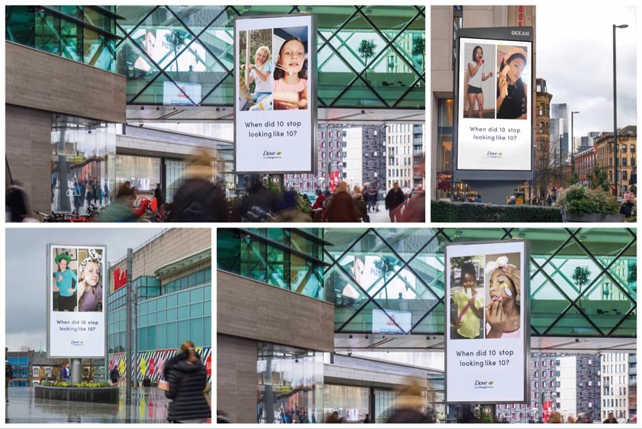 Dove ads in various outdoor locations, asking: When did 10 stop looking like 10?