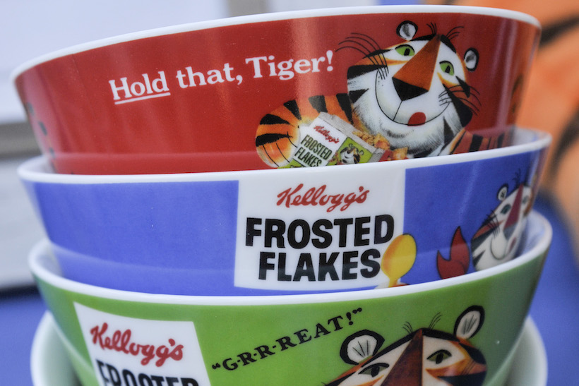 Special edition Frosted Flakes Cereal bowls on display during the "Tony The Tiger" press conference