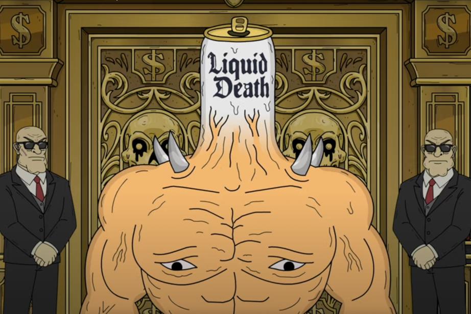 Liquid Death - a man with a can for a head