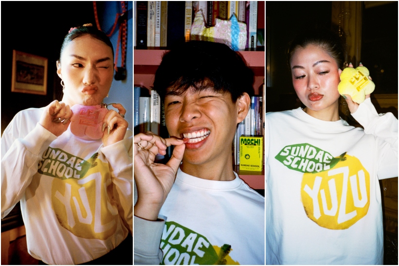 Collage of young people wearing Yuzu and Sundae School merchandise