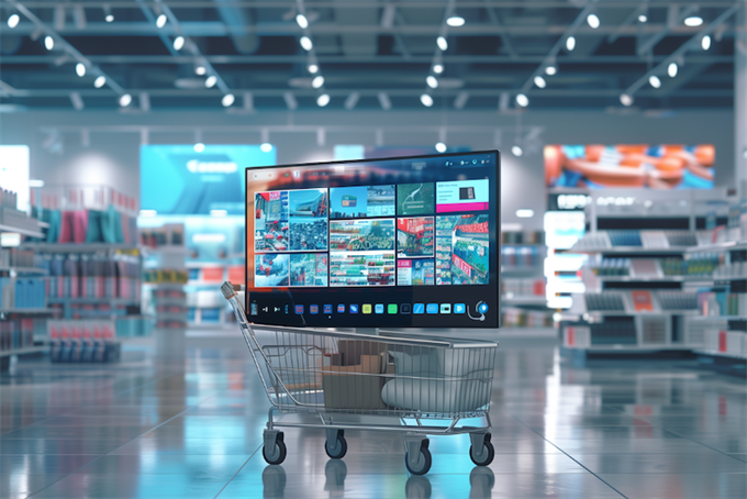 TV monitor in a shopping cart