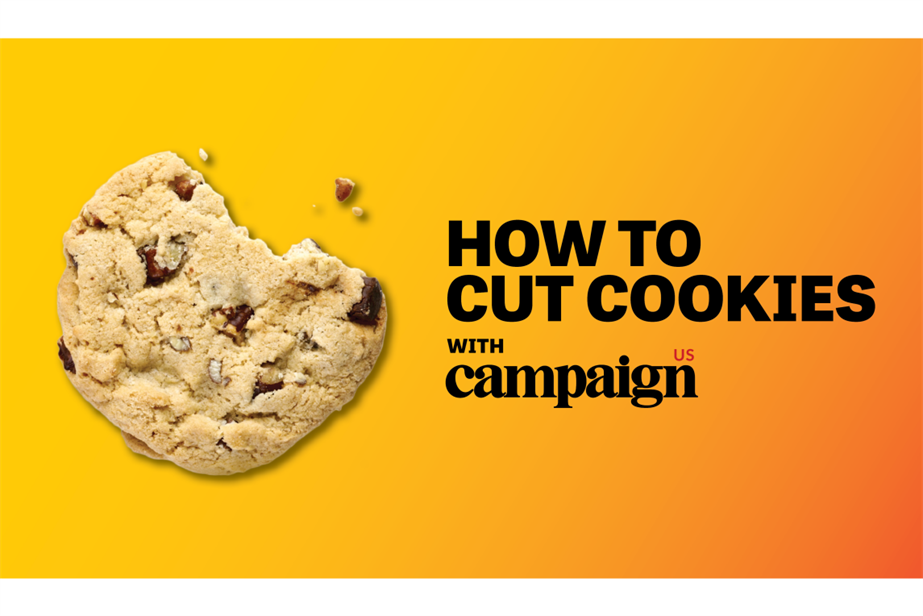 A crumbling cookie is shown alongside title 'How to cut cookies with Campaign US' on a yellow background