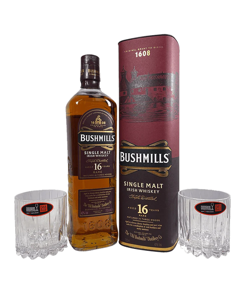 Bushmills 16 Year Old Single Malt Whiskey 70cl - With (x2) Riedel Bar Neat Glass